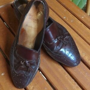 Allen Edmonds Manchester leather slip on tassel cordovan wing tip loafers Sz 9.5